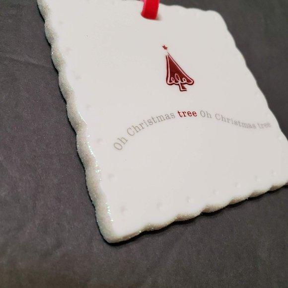 Porcelain Holiday Ornament, Oh Christmas Tree, Red White Glitter, SCF MVP Group - Picture 4 of 8